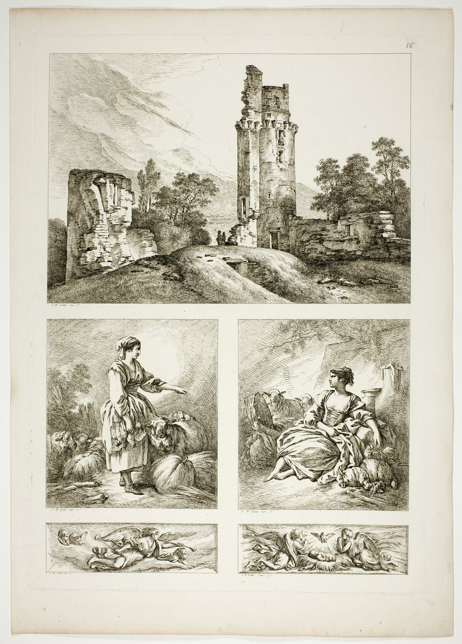 Tafel Sechzehn von 38 aus Oeuvres de J. B. Huet von Jean Baptiste Huet