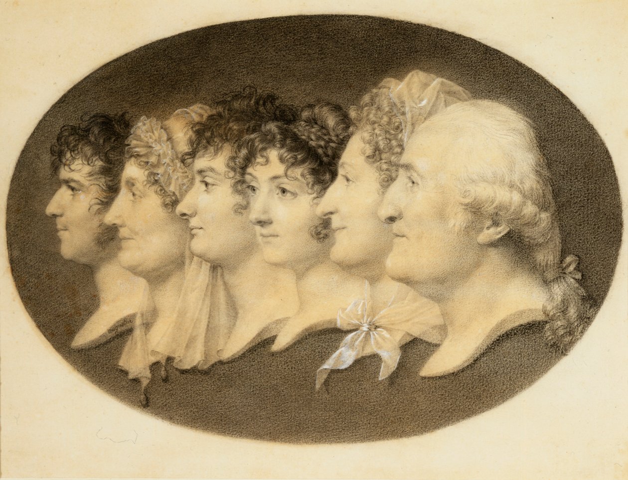 Profilporträt von Augustin und seiner Familie von Jean Baptiste Jacques Augustin