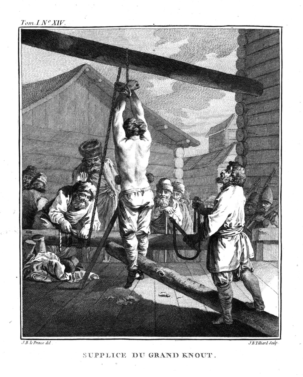 Bestrafung mit einem großen Knout. Aus Voyage en Sibérie, 1766 von Jean Baptiste Le Prince