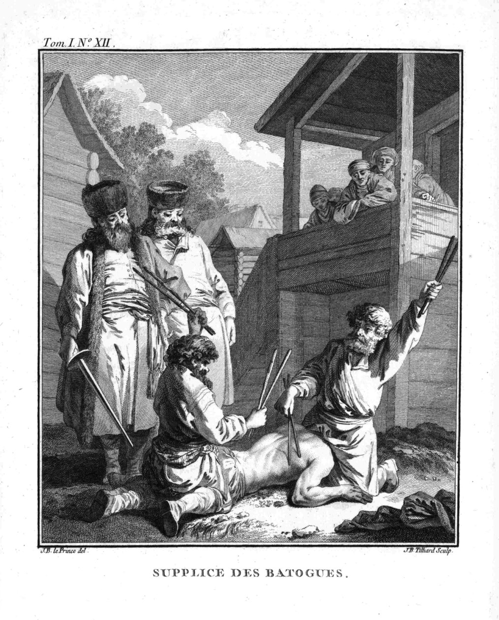 Bestrafung mit Batogs. Aus Voyage en Sibérie, 1766 von Jean Baptiste Le Prince