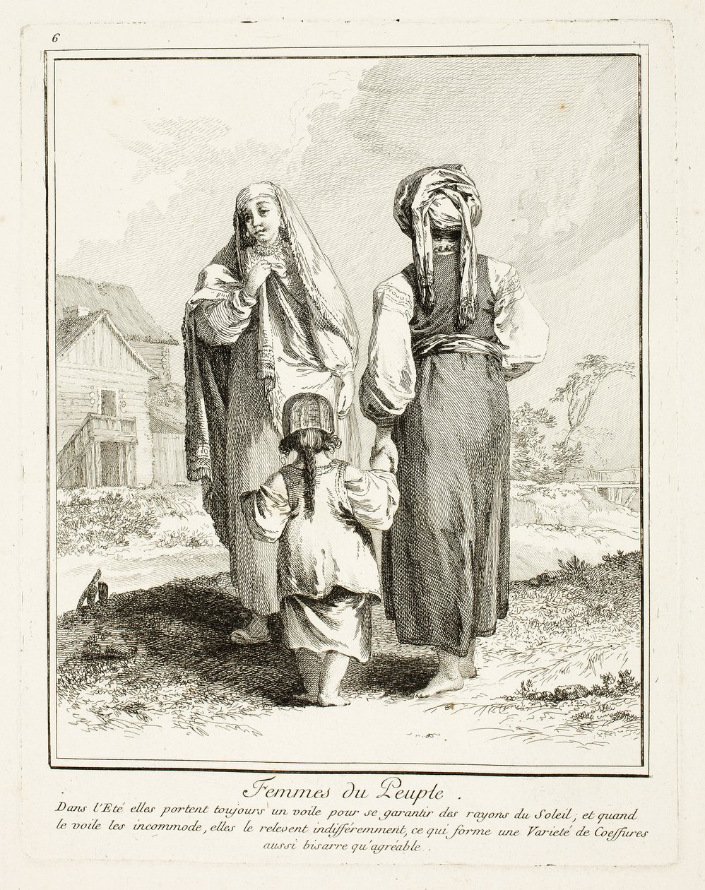 Frauen des Volkes, Tafel sechs aus Divers Habillements des Peuples du Nord von Jean Baptiste Le Prince