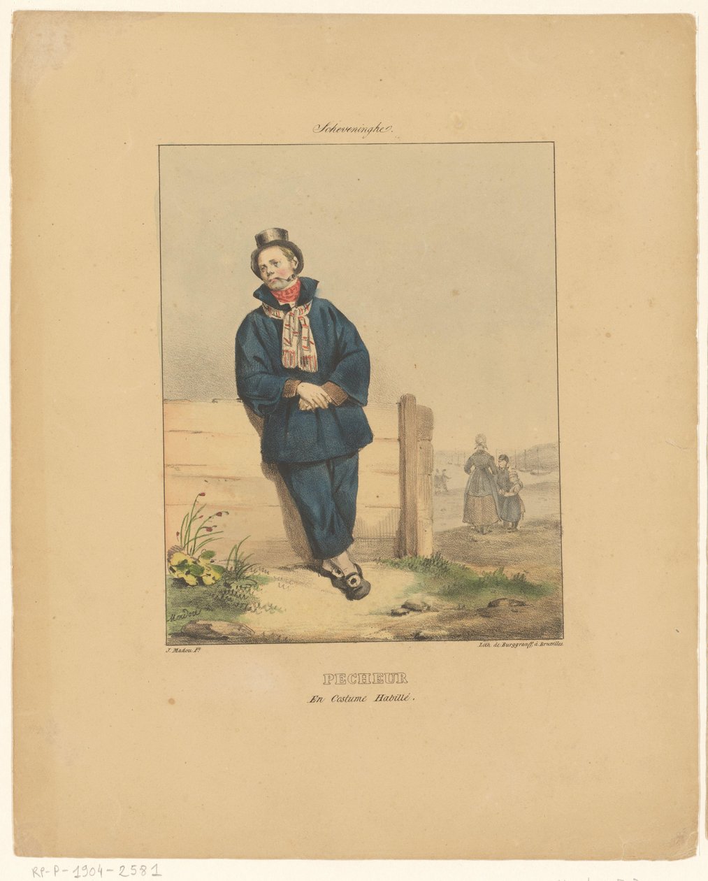 Pfeiferauchender Fischer in Scheveningen von Jean Baptiste Madou