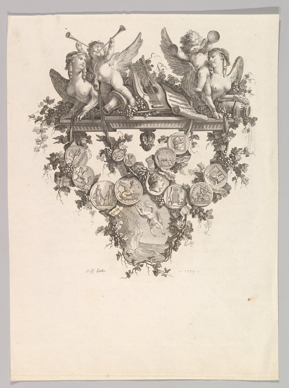 Vignette mit Sphinxen und Putti von Jean Baptiste Marie Huet