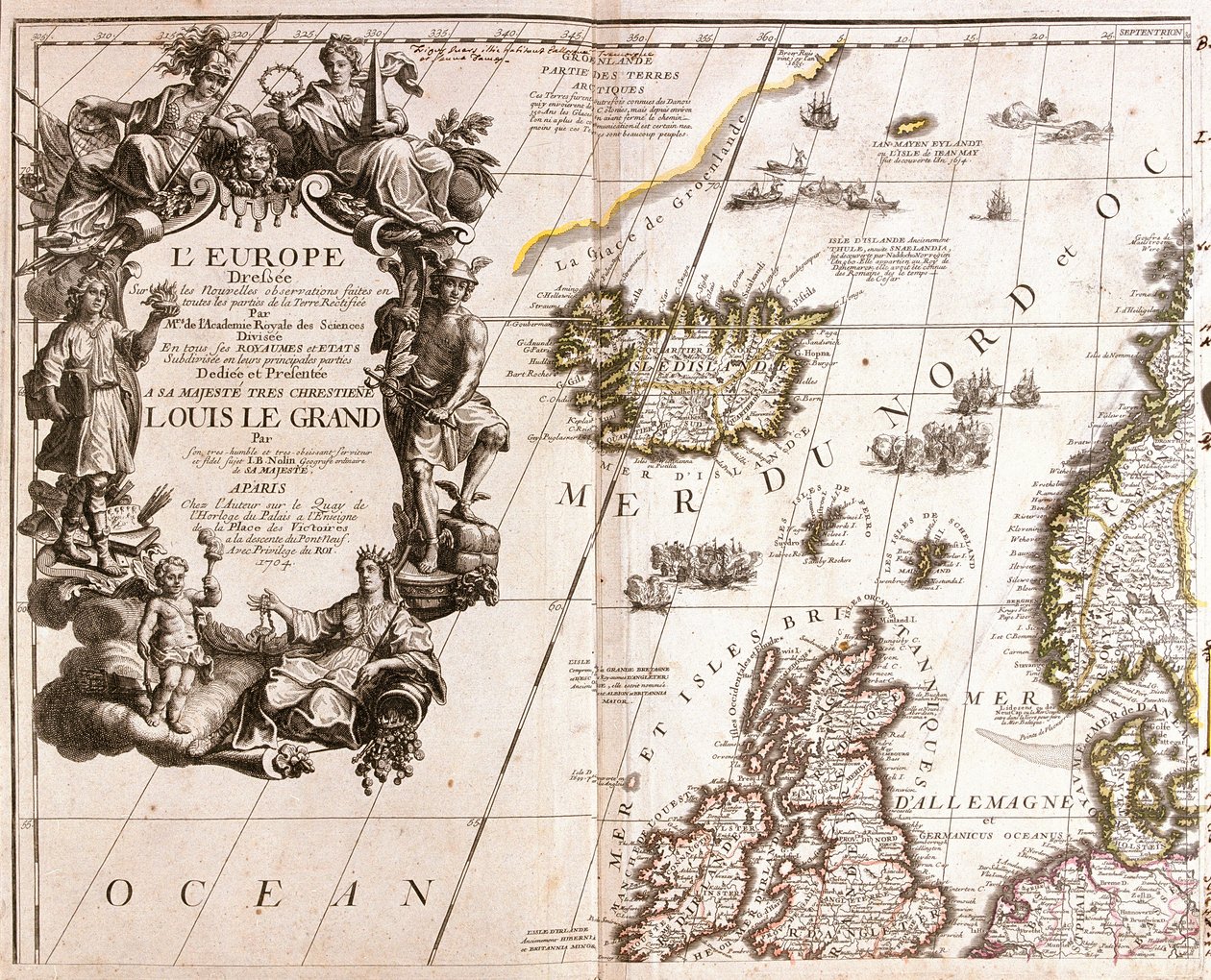Karte von Island und den nördlichen britischen Inseln in der Nordsee von Jean Baptiste Nolin