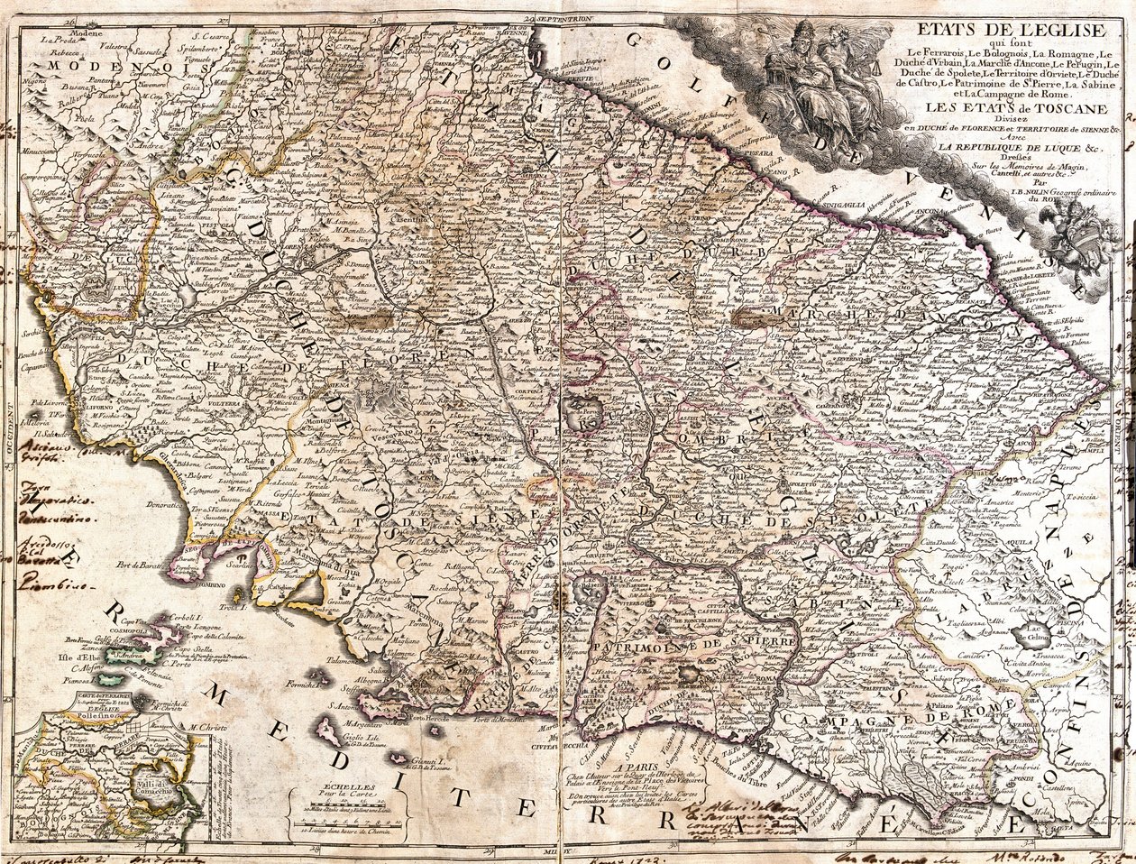 Karte der kirchlichen Gebiete in Italien von Jean Baptiste Nolin
