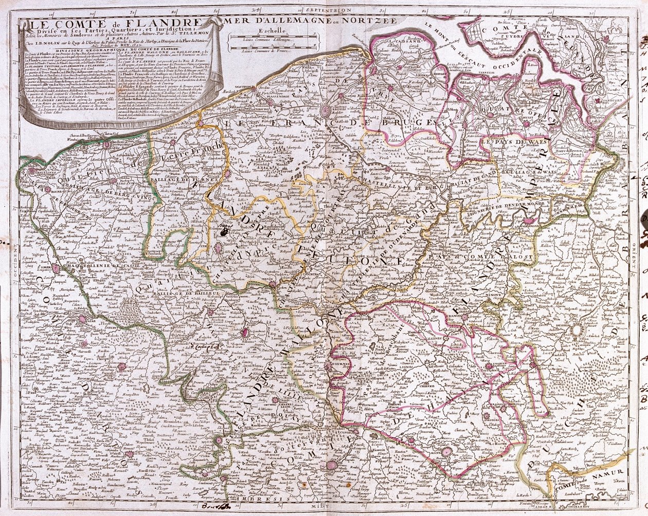Karte der Grafschaft Flandern (heutiges West- und Ostflandern von Belgien) von Jean Baptiste Nolin