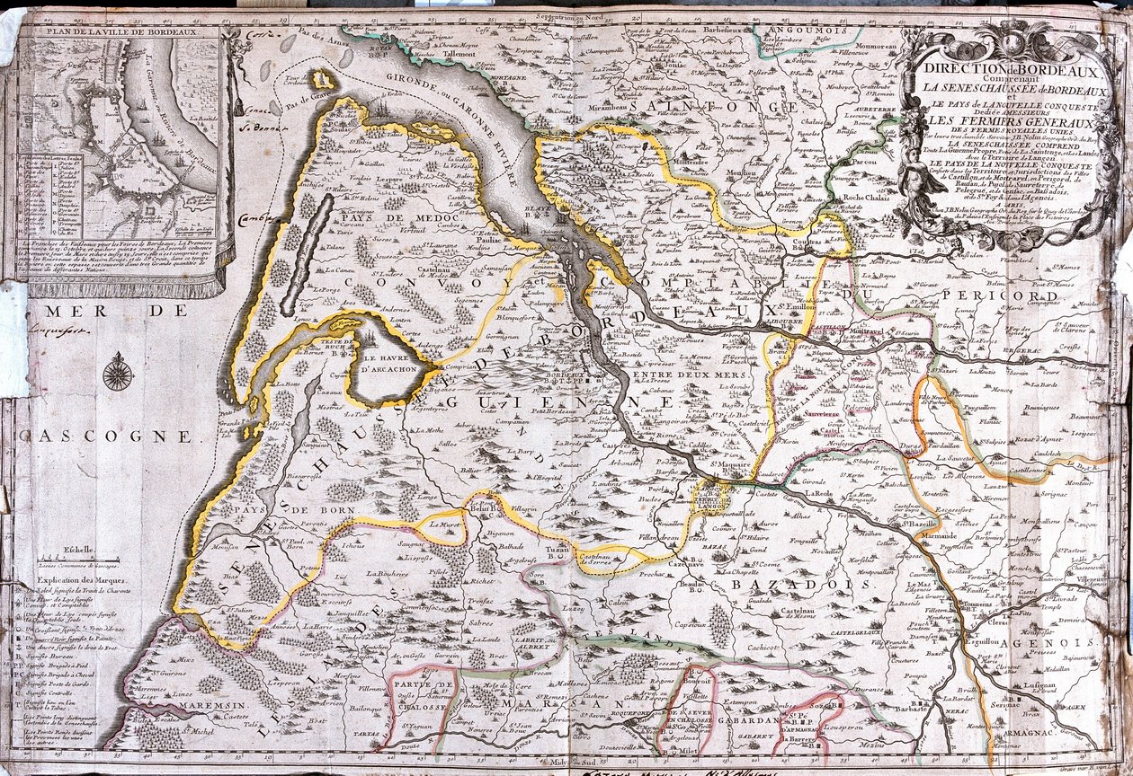 Karte des Gebiets um Bordeaux (Frankreich) von Jean Baptiste Nolin