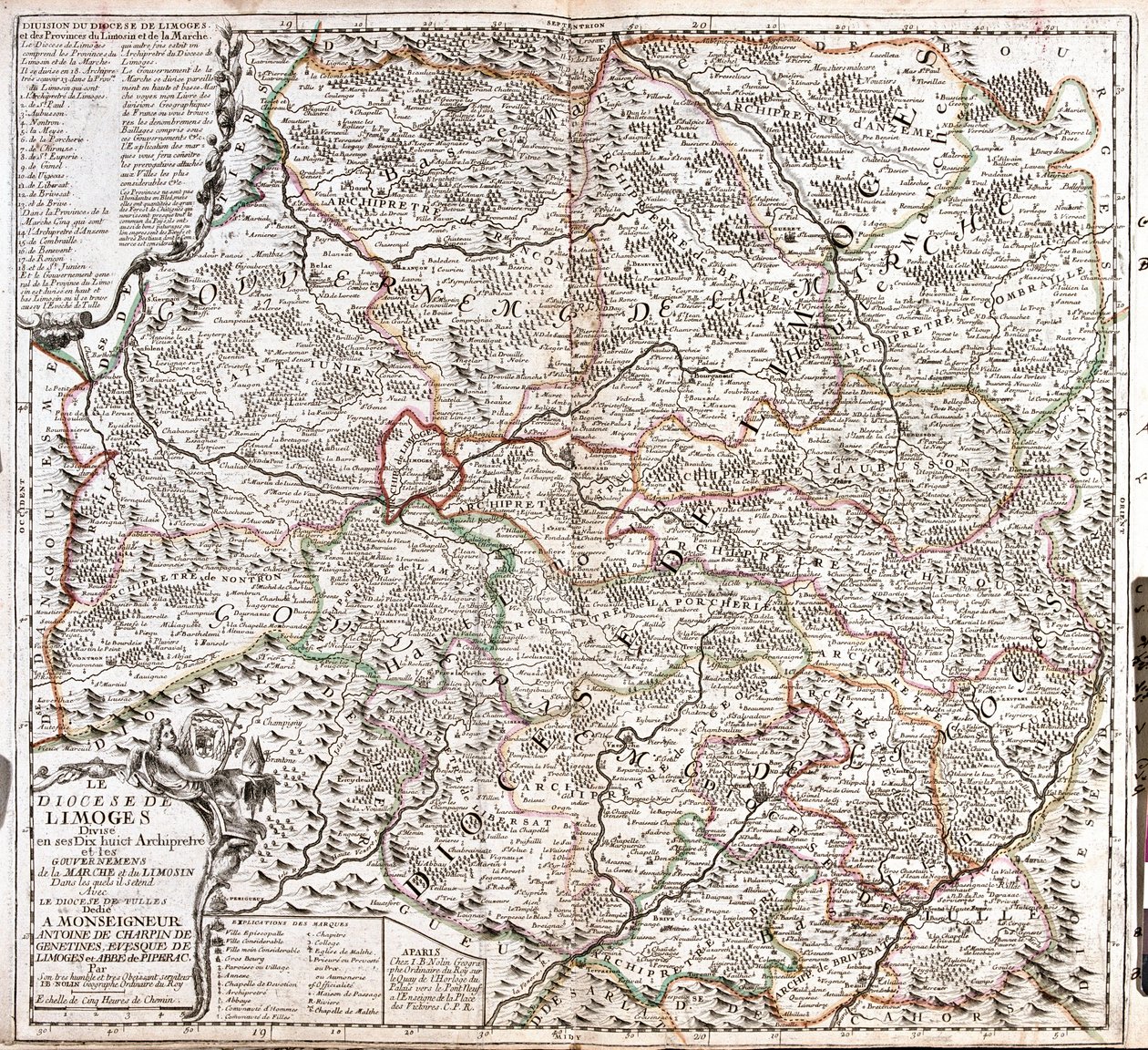 Karte der Diözese Limoges (Frankreich) von Jean Baptiste Nolin