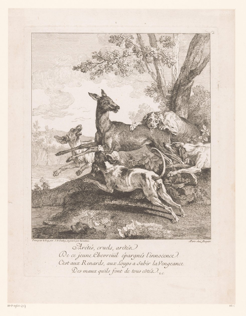 Hirsch von Jagdhunden überfallen (Jagdszenen) von Jean Baptiste Oudry