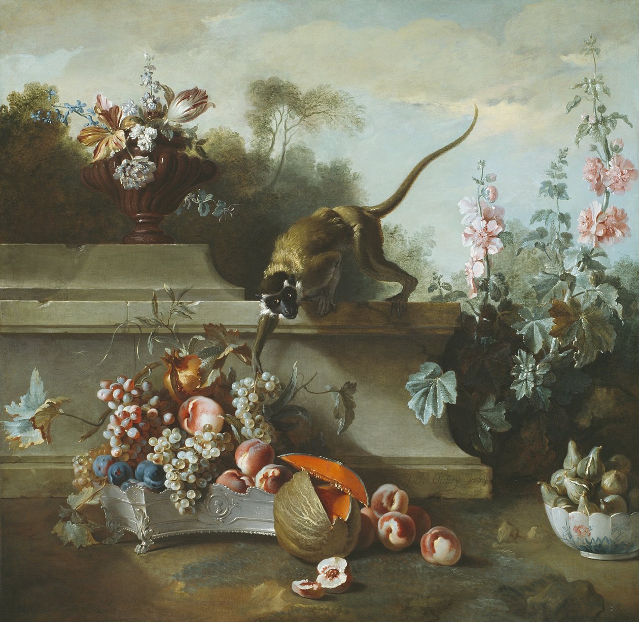 Stillleben mit Affe, Früchten und Blumen, 1724 von Jean Baptiste Oudry