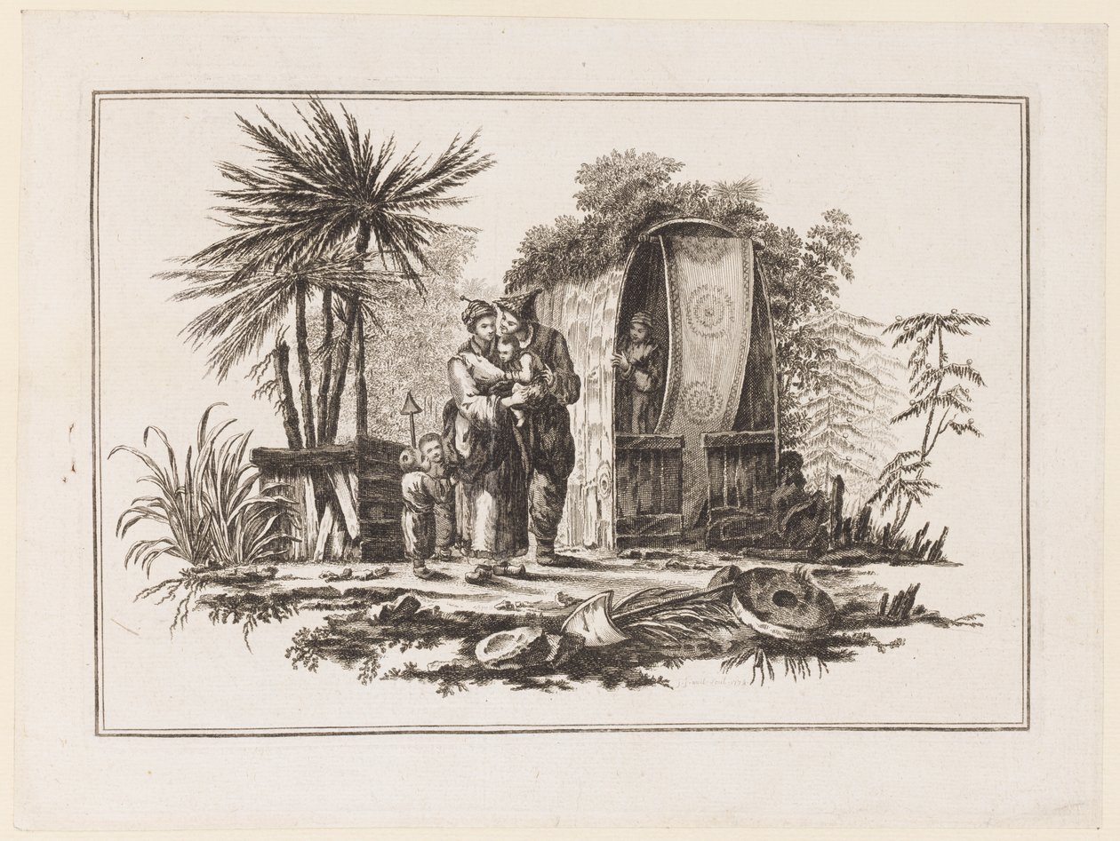 Eine Familie, aus "Nouveau Cahier de Six Feuilles De Différents Sujets Chinois Historiés" von Jean Baptiste Pillement