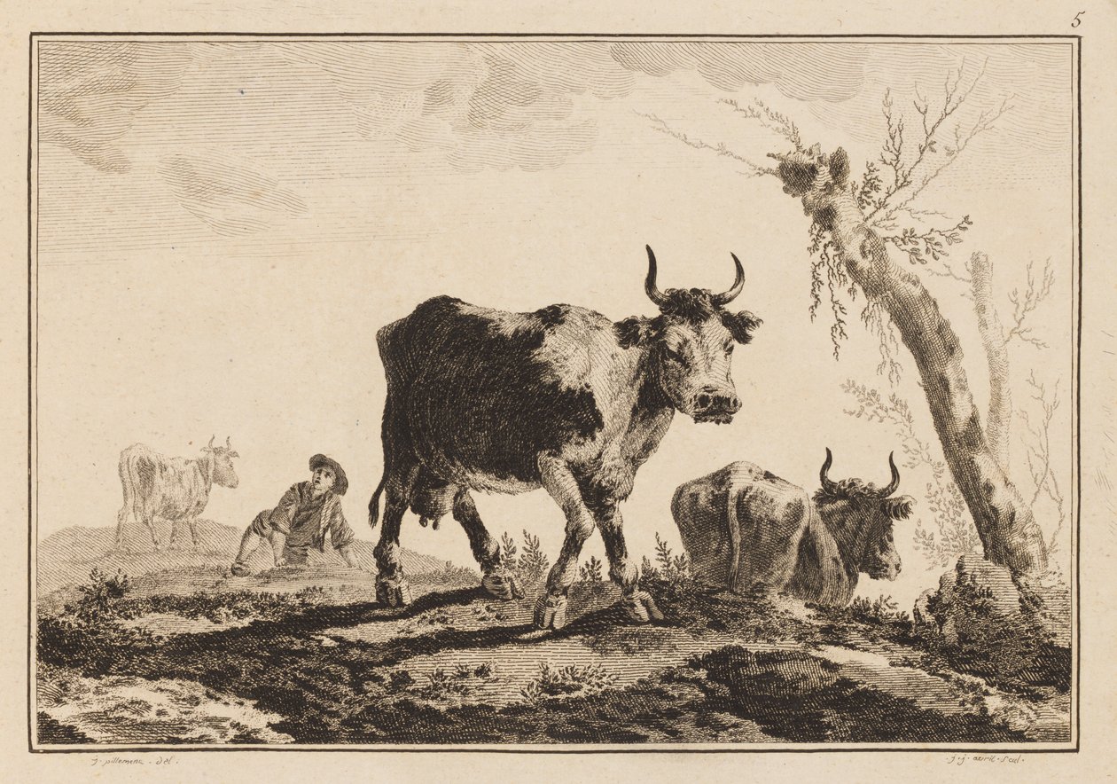 Tafel 5, "Cahier de Six Feuilles de Boeufs et Vaches" von Jean Baptiste Pillement