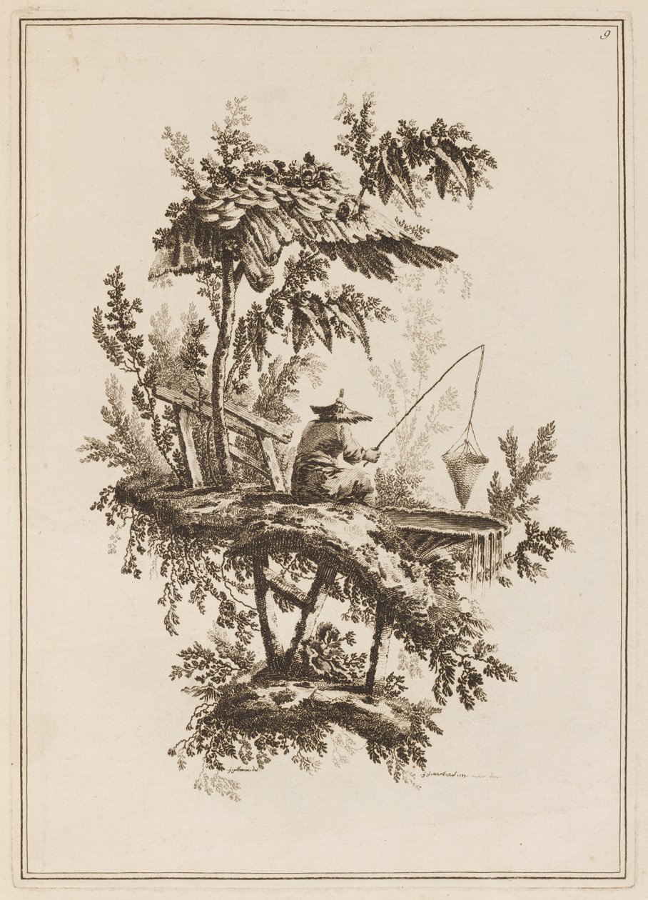 Tafel 9, "Suite de douze Pêcheurs et Chasseurs" von Jean Baptiste Pillement