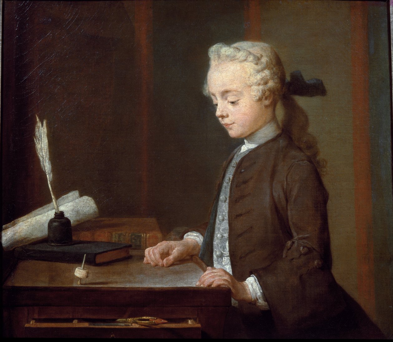 Junge mit Kreisel (oder Kind mit Kreisel) von Jean Baptiste Simeon Chardin
