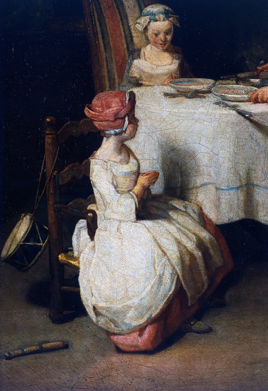Le Benedicite, ca. 1740, Detail (Öl auf Leinwand) von Jean Baptiste Simeon Chardin