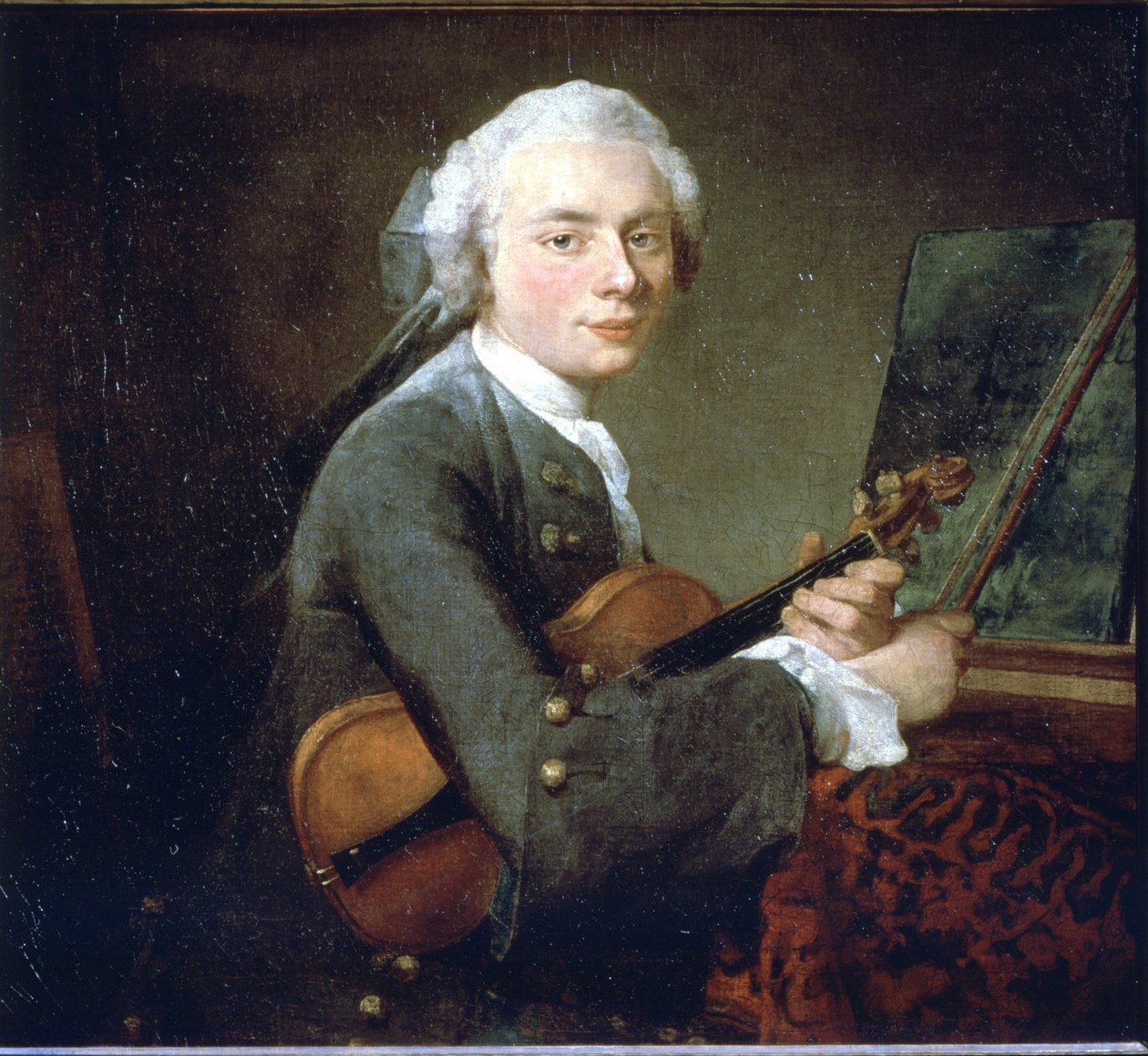 Der junge Mann mit der Violine, um 1738. Porträt von Charles Theodose Godefroy. Öl auf Leinwand von Jean Baptiste Simeon Chardin (1699 - 1789). Paris, Musée du Louvre von Jean Baptiste Simeon Chardin