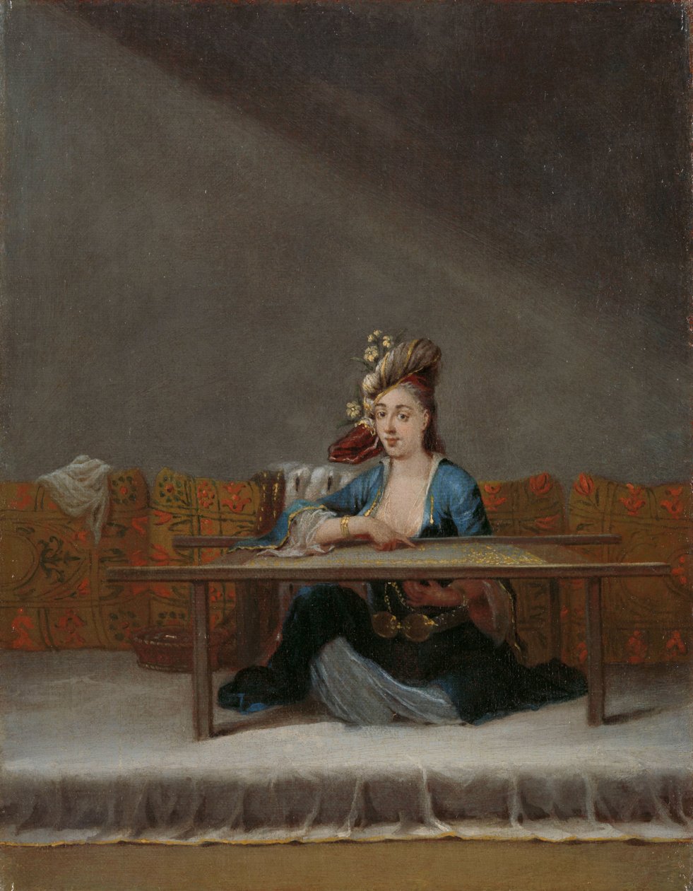 Türkische Frau an ihrem Stickrahmen von Jean Baptiste Vanmour