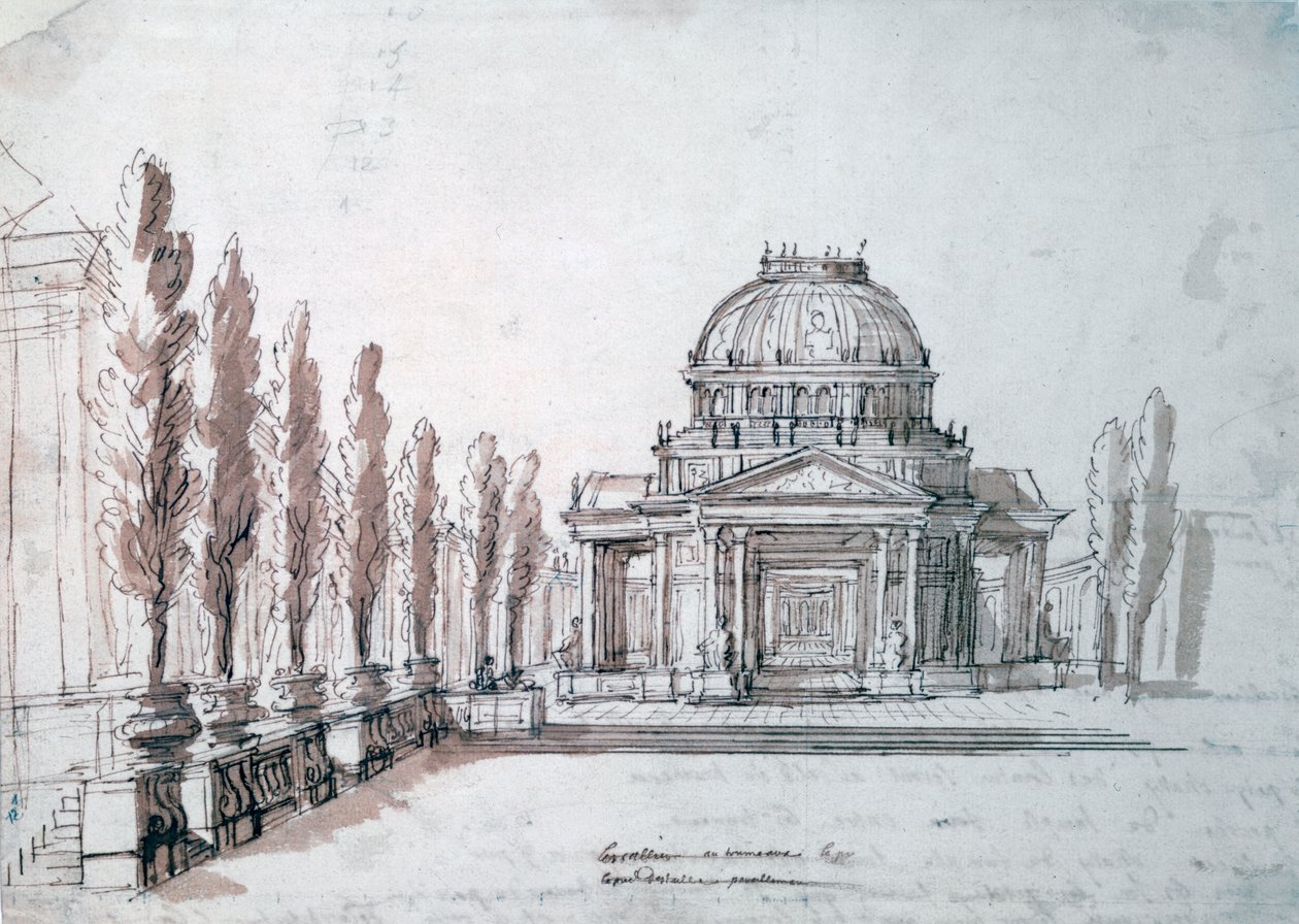 Tempel des Apollo, für die Oper Achille und Polyxene, ca. 1687 von Jean Berain, Jean Baptiste Lully