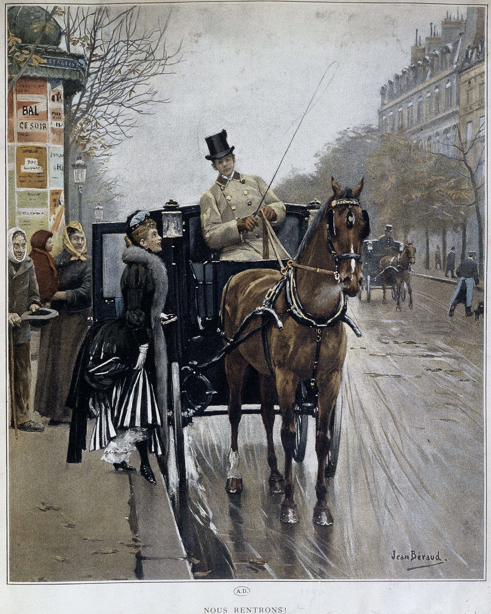 Elegante Frau in einer Kutsche in Paris: "Wir Rückkehrer" - Illustration von Jean BERAUD (1849 - 1935), Ende des 19. Jahrhunderts. von Jean Beraud