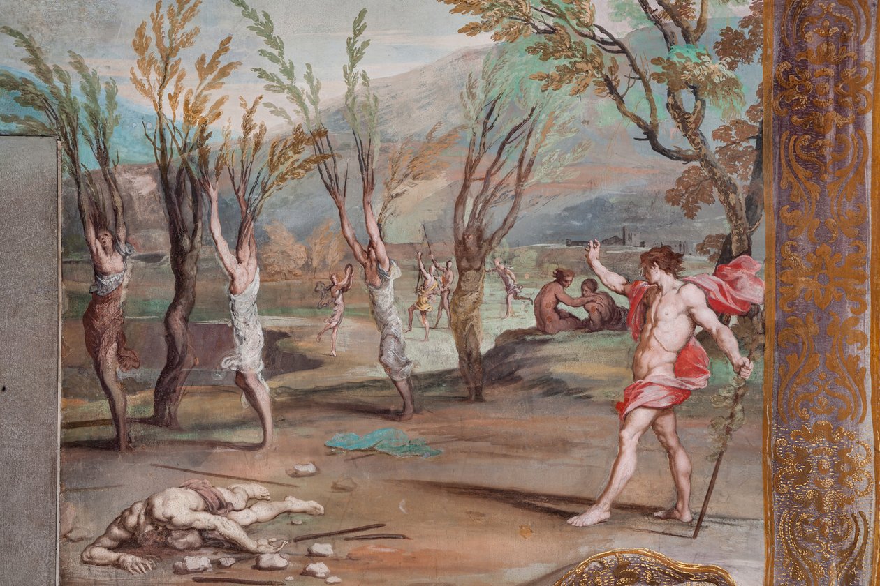 Bacchus verwandelt die Bacchantinnen in Bäume, die schuldig sind, den Leichnam des Orpheus in Stücke geschnitten zu haben von Jean Boulanger