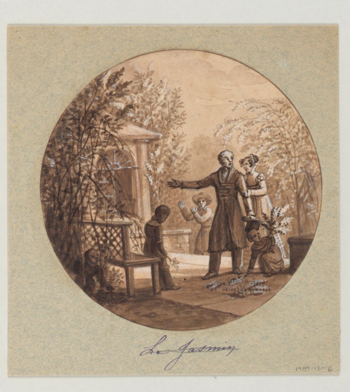 Design für einen bemalten Porzellanteller, Le Jasmin (Jasmin) aus dem Service de la Culture des Fleurs (Blumenkulturdienst) von Jean Charles Develly