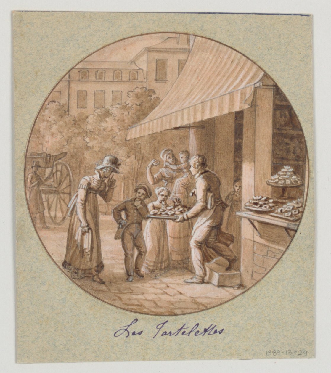 Entwurf für einen bemalten Porzellanteller, Les Tartelettes (Kleine Törtchen) für den Service des Objets de Desserts (Dessertservice) von Jean Charles Develly