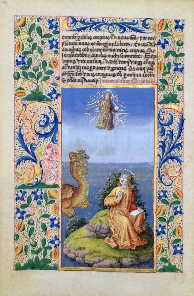 St. Johannes der Evangelist auf der Insel Patmos, aus dem Stundenbuch von Louis d