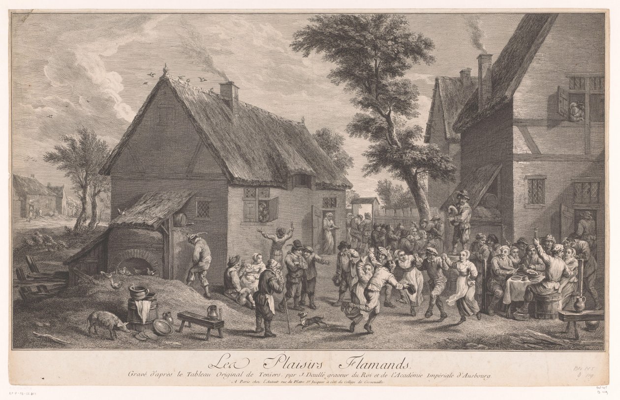 Tanzende Menschen vor einem Gasthaus von Jean Daullé