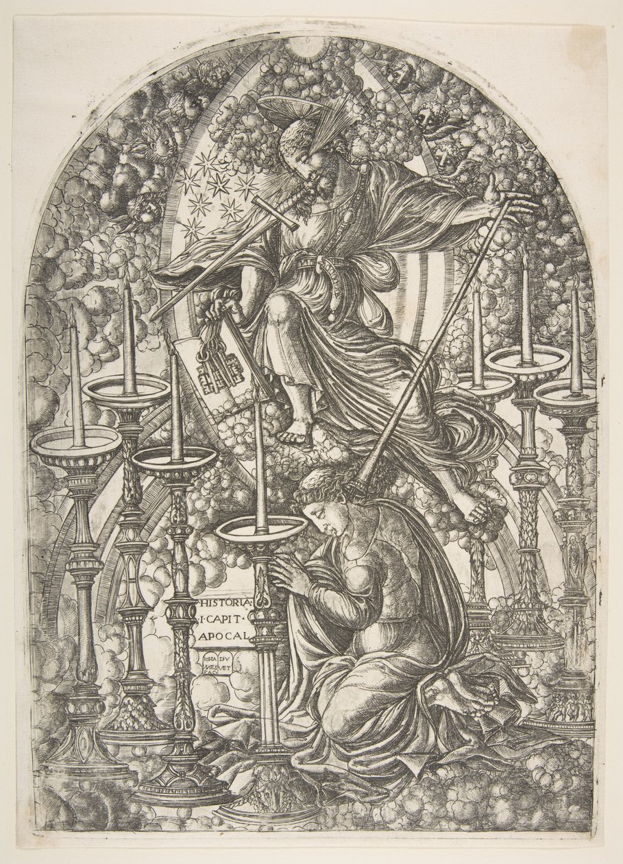 Der heilige Johannes sieht sieben goldene Leuchter, aus der Apokalypse von Jean Duvet