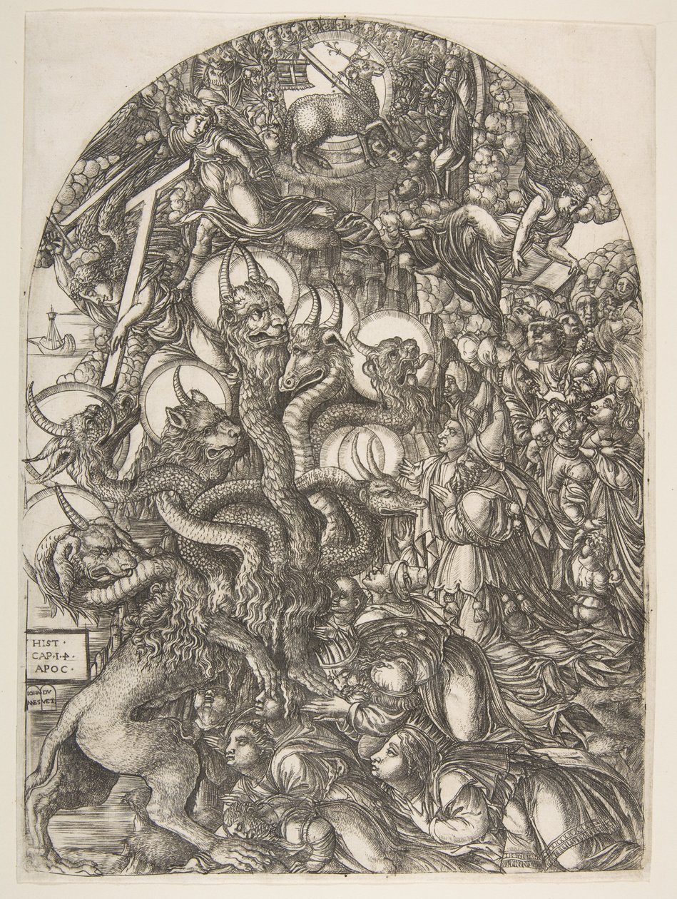 Das Tier mit sieben Köpfen und zehn Hörnern, aus der Apokalypse von Jean Duvet