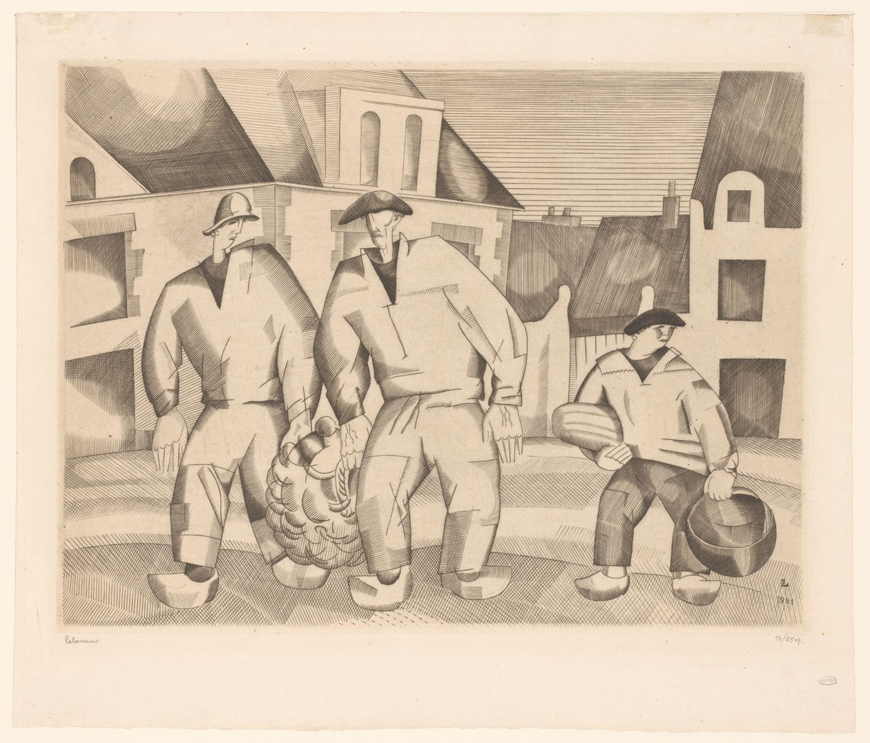 Drei Seeleute auf einer Straße von Jean Emile Laboureur (signed by artist)