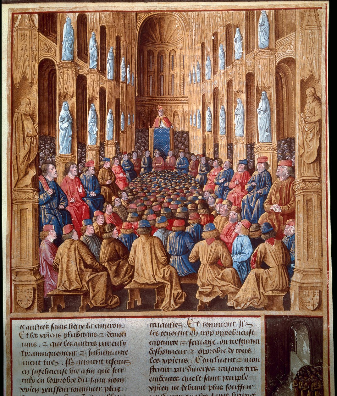 Papst Urban II. (1042-1099) predigt den ersten Kreuzzug auf dem Konzil von Clermont, Frankreich, vereint Ritter, Adel und Kardinäle von Jean Fouquet