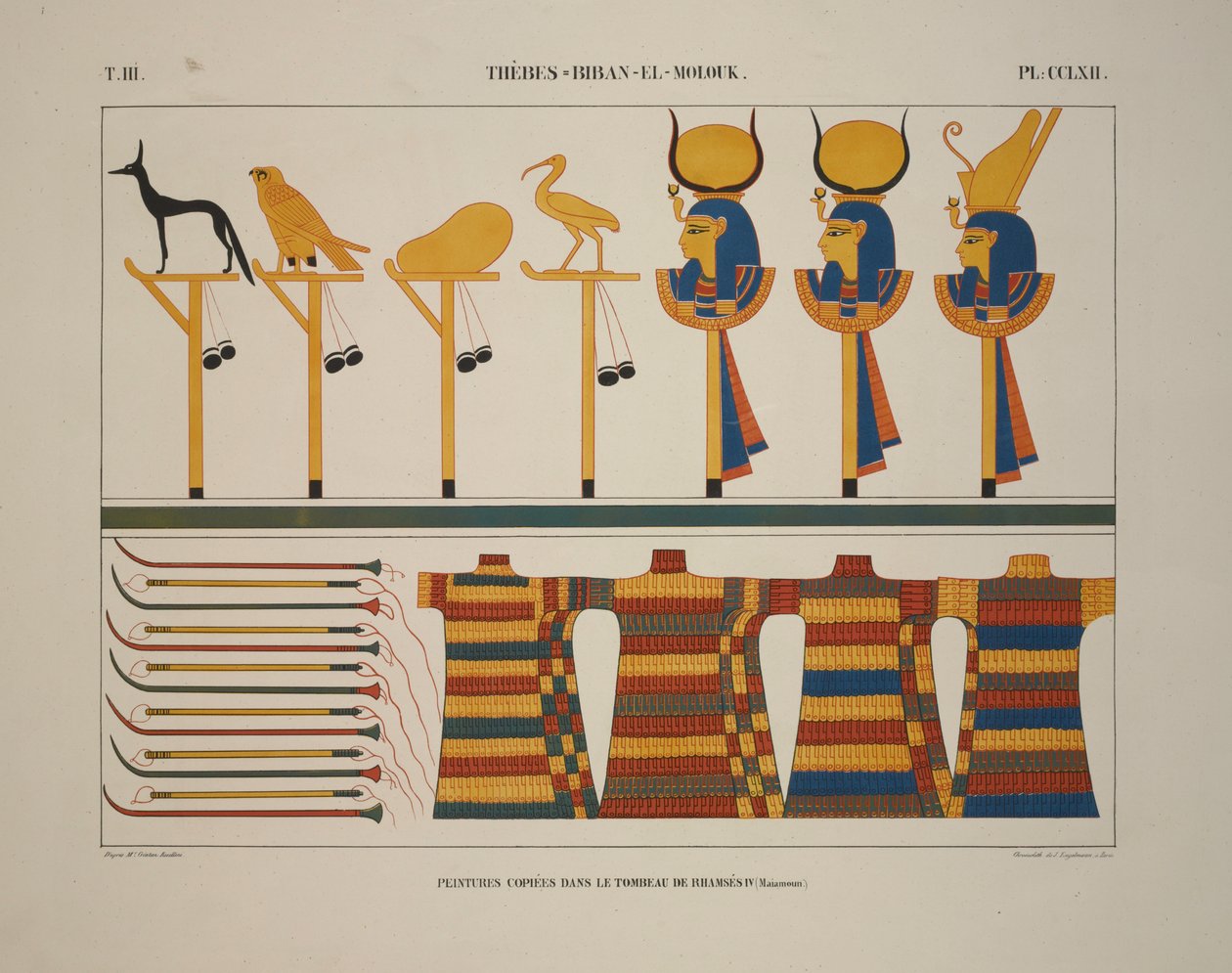 Waffen und Zeichen, Theben, Biban-el-Molouk, Illustration aus "Monuments de L
