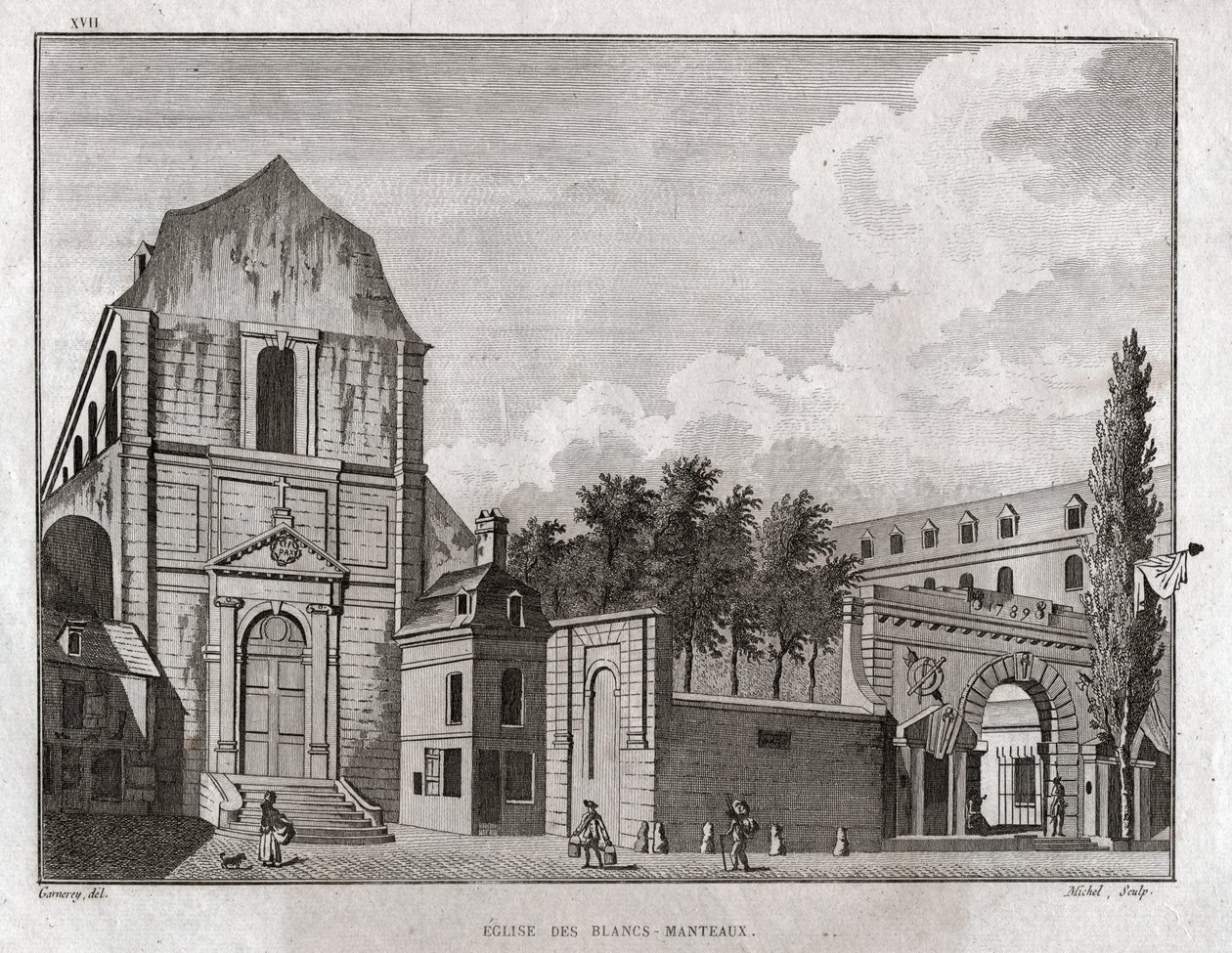 Kirche der Weißen Mäntel, Paris (Gravur, ca. 1780) von Jean Francois Garneray