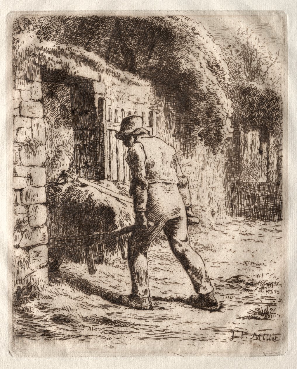 Bauer mit einer Schubkarre von Jean Francois Millet