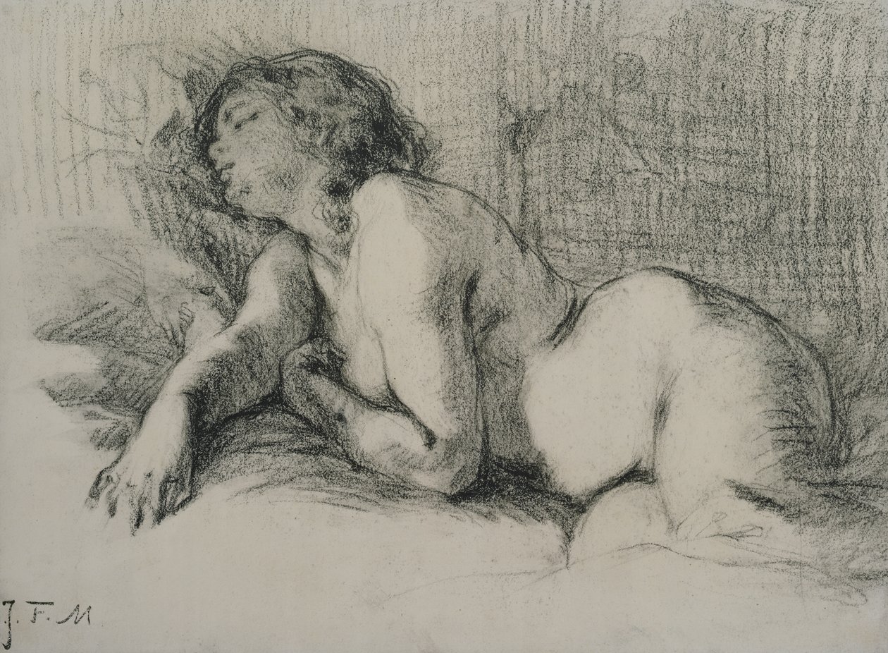 Studie einer liegenden weiblichen Aktfigur von Jean Francois Millet