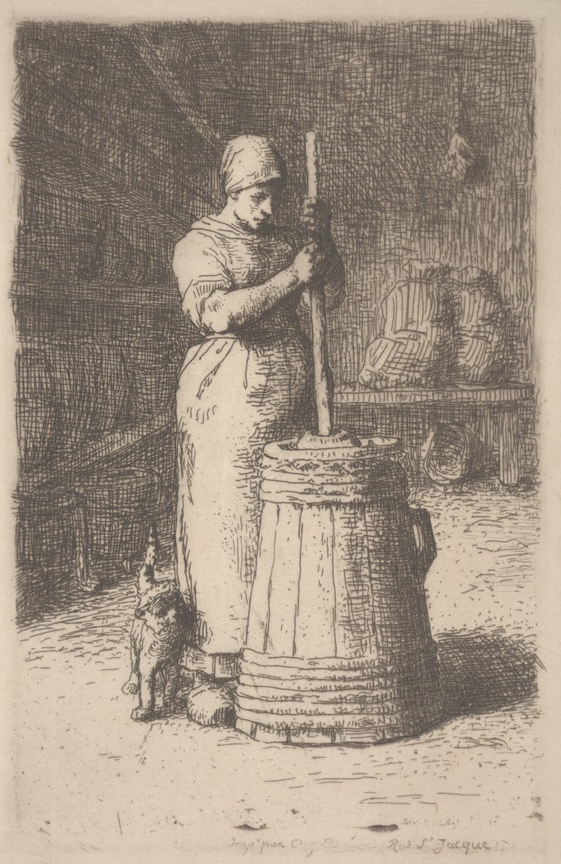 Frau beim Butterrühren, ca. 1855-56 von Jean Francois Millet