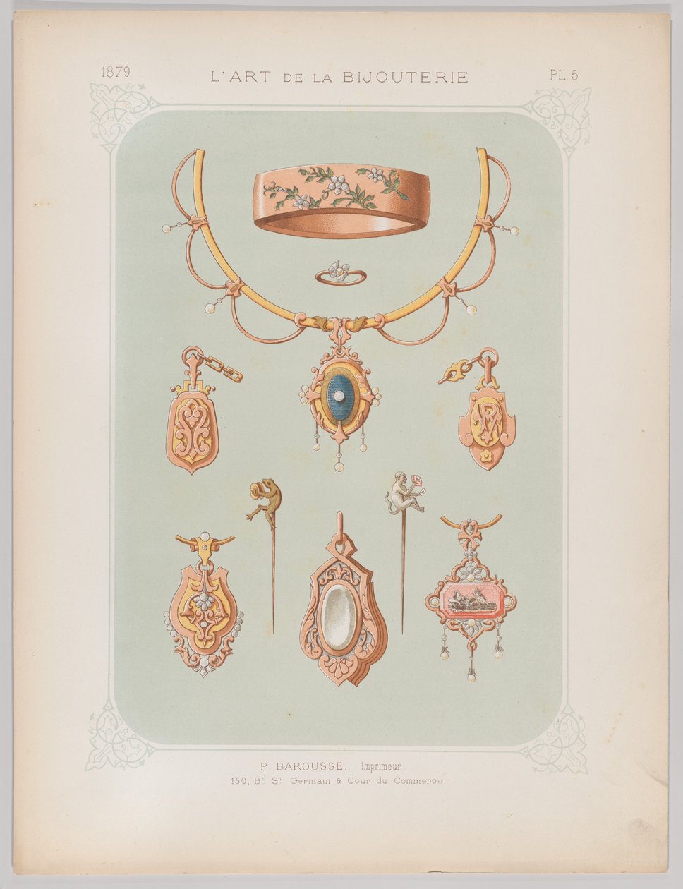 Schmuckdesigns in Gold und Roségold, 1879 von Jean François Barousse