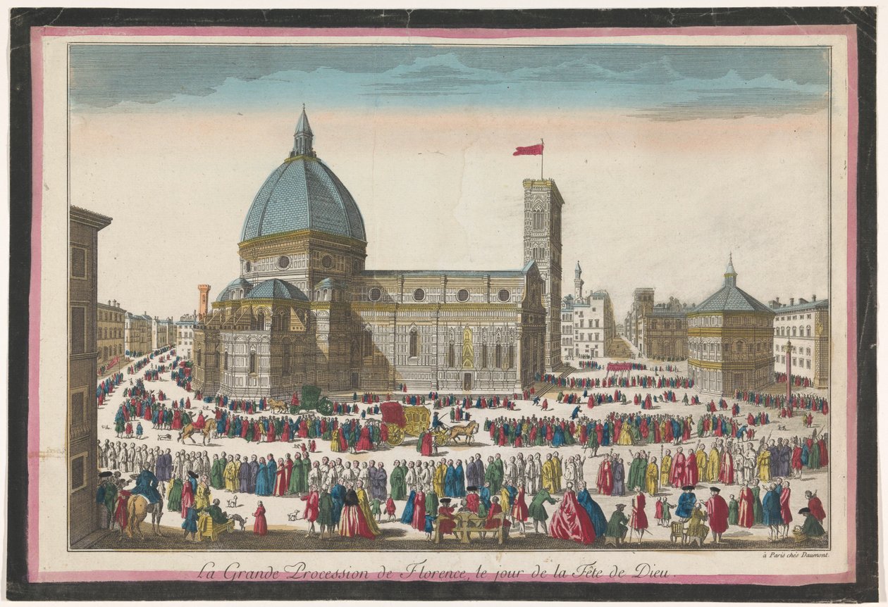 Ansicht des Doms von Florenz mit einer Prozession am Fronleichnamstag von Jean François Daumont