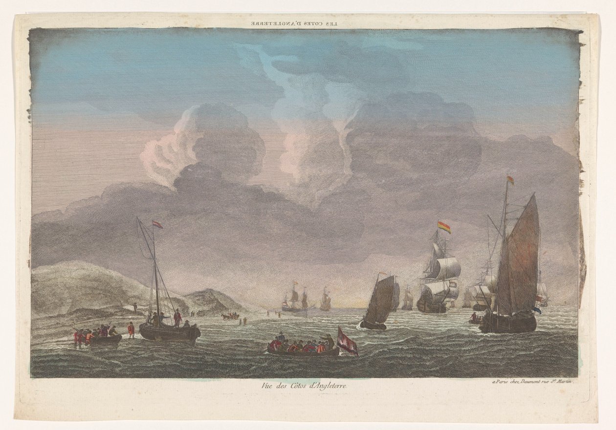 Ansicht der Küste Englands mit Schiffen und Booten auf dem Wasser von Jean François Daumont
