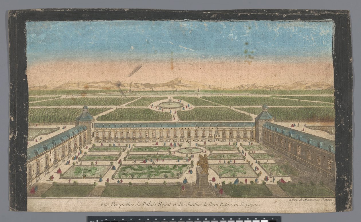 Ansicht des Gartens und des Palacio del Buen Retiro in Madrid von Jean François Daumont