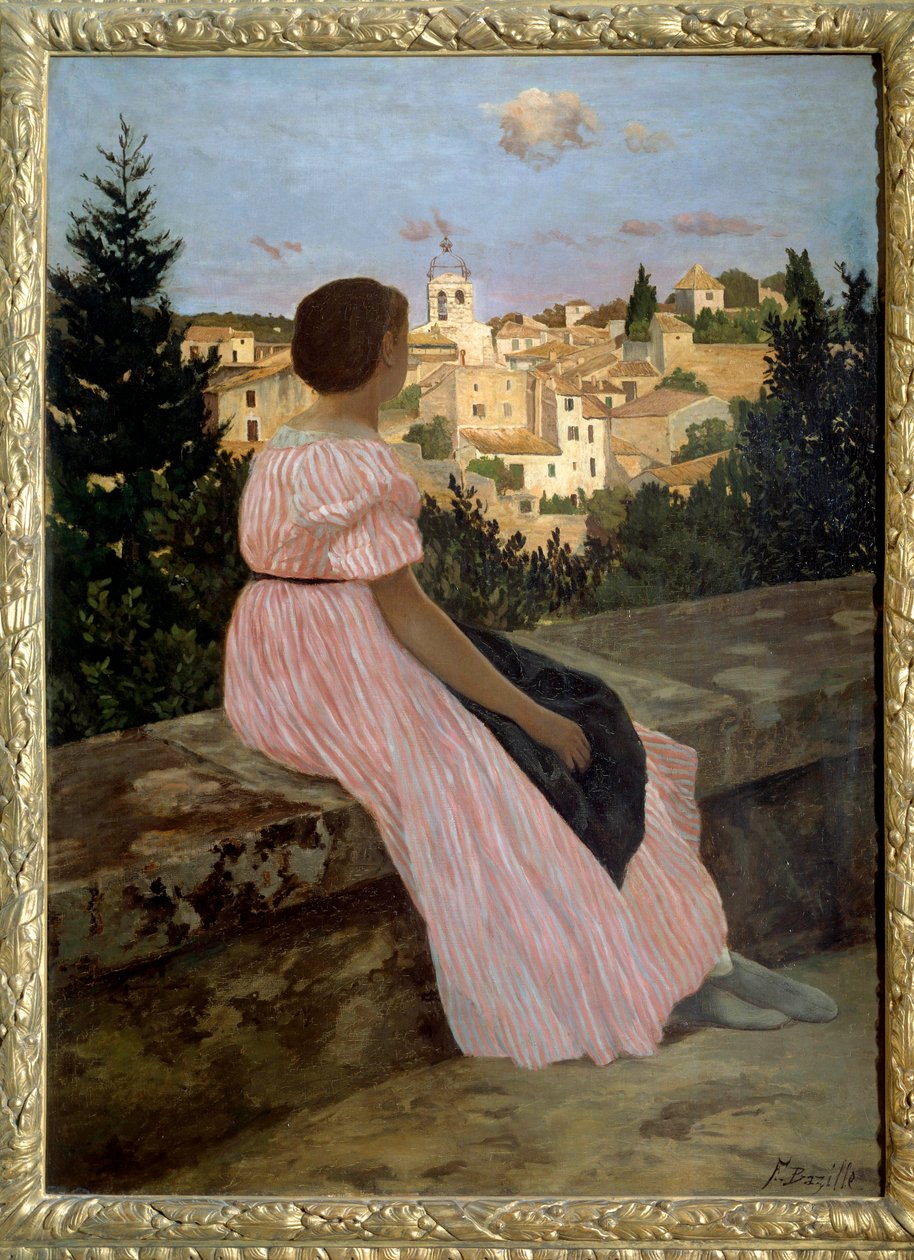 Rosa Kleid oder Ansicht von Castelnau le Lez (oder Castelnau-le-Lez, Herault). Porträt der Nichte des Künstlers, Therese des Hours von Jean Frederic Bazille
