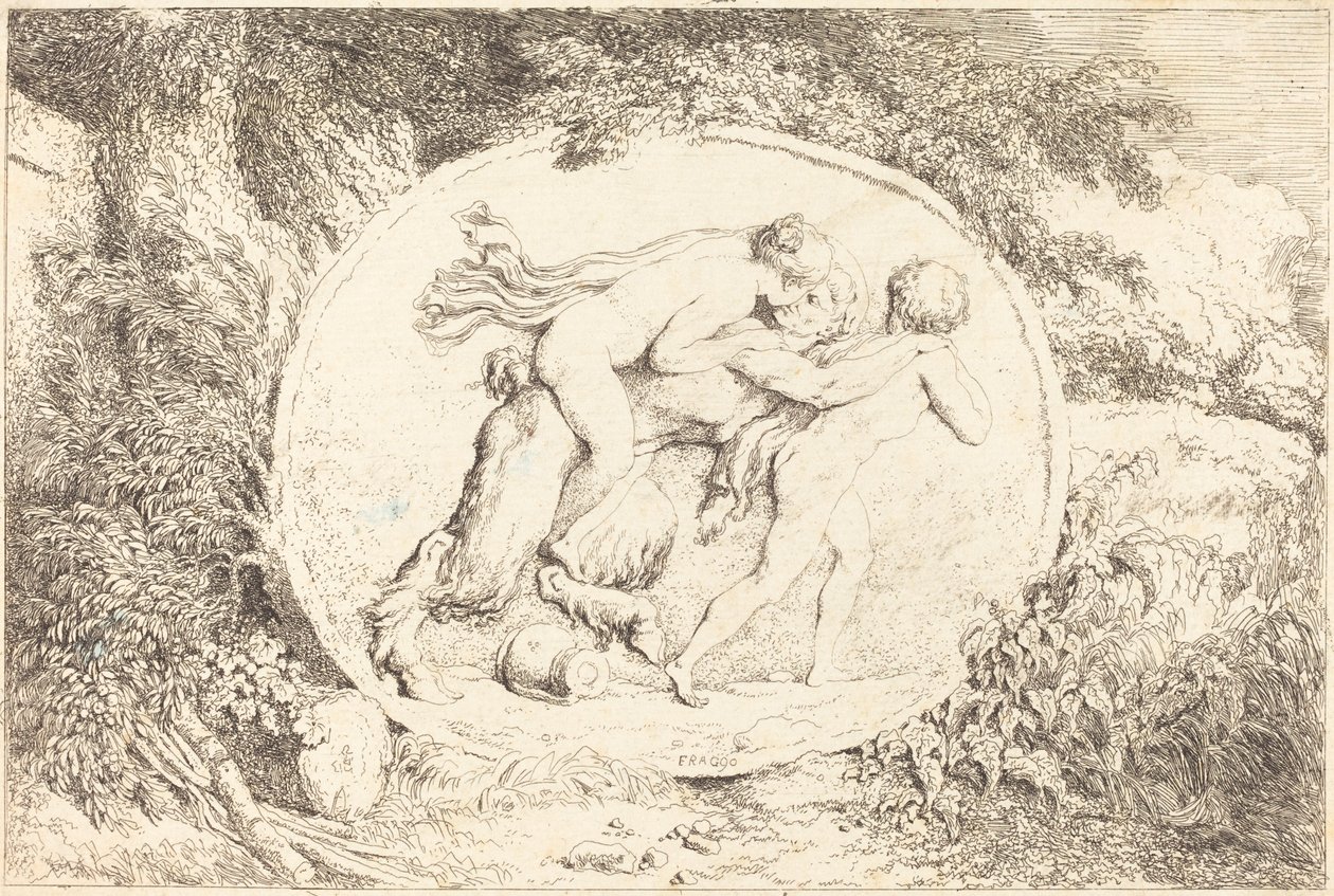 Nymphe reitet auf einem Satyr (Jeune fille a califourchon sur un satyre) von Jean Honore Fragonard