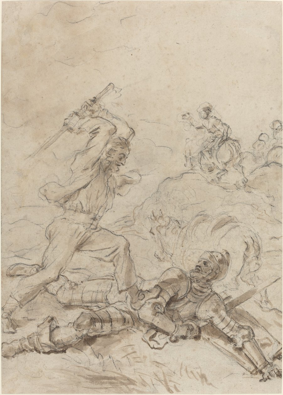Der Maultiertreiber greift Don Quijote an, als er hilflos am Boden liegt von Jean Honore Fragonard