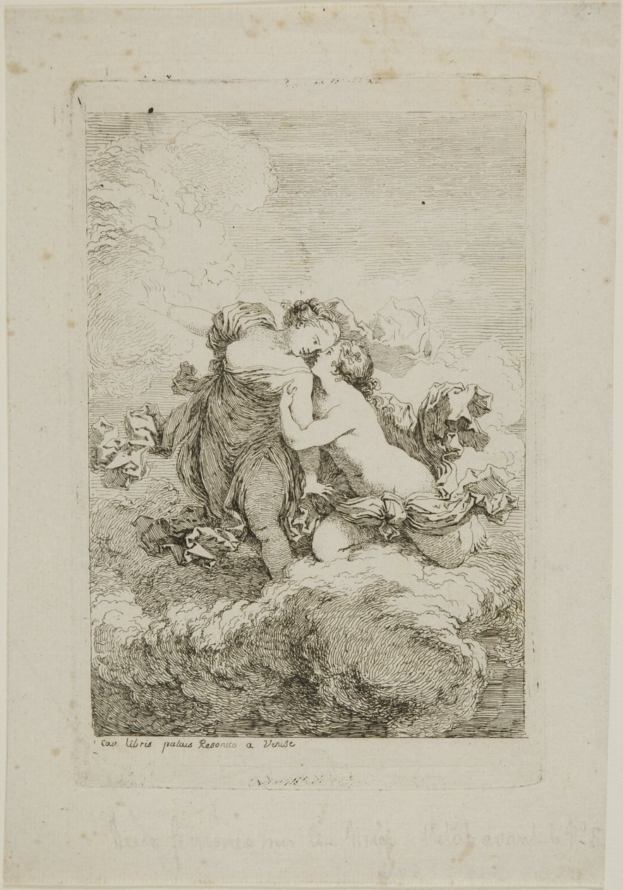 Zwei weibliche Figuren auf einer Wolke von Jean Honore Fragonard