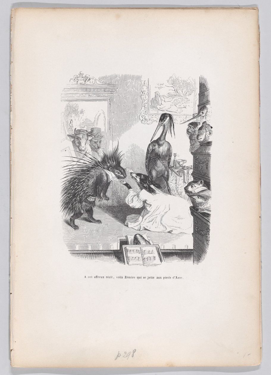 Bei dieser schrecklichen Geschichte wirft sich Zemire zu Azors Füßen aus Szenen aus dem ..., ca. 1837-47 von Jean Ignace Isidore Gérard