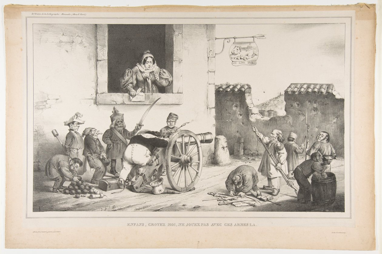 Kinder, gehorcht mir, spielt nicht mit diesen Waffen, April 1834 von Jean Ignace Isidore Gérard