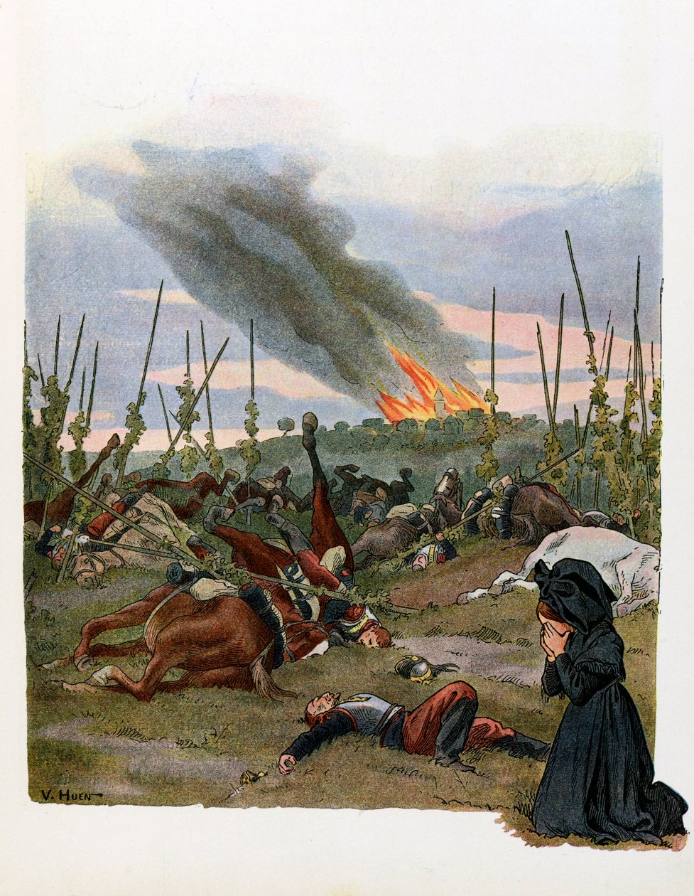 Die Geschichte des Elsass erzählt den Kindern; Schlacht von Reichshoffen (oder Schlacht von Froeschwiller Woerth) 1870 von Jean Jacques (1873 1951) Waltz