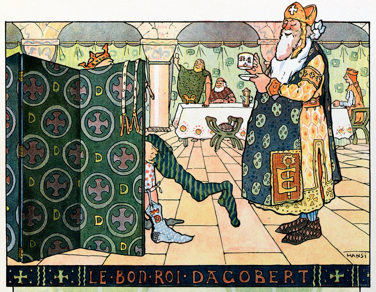 Die Geschichte des Elsass erzählt den Kindern von Onkel Hansi von Jean Jacques Waltz dit Hansi (1873-1951), Privatkollektion: Der gute König Dagobert (um 602-um 639); Achtung! Die Nutzung dieses Werks kann einer Genehmigung Dritter unterliegen von Jean Jacques (1873 1951) Waltz