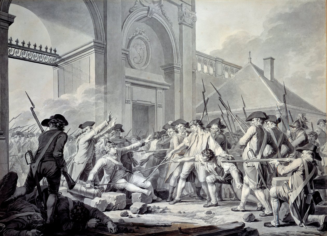 Fall von Nancy: Am 31. August 1790 startete der Marquis de Bouillé (1739-1800) eine Repression gegen die Soldaten der Garnison von Nancy, die sich gegen ihre Offiziere auflehnten. Die Schlacht fand vor dem Wachposten am Stainville-Tor statt von Jean Jacques Francois Le Barbier